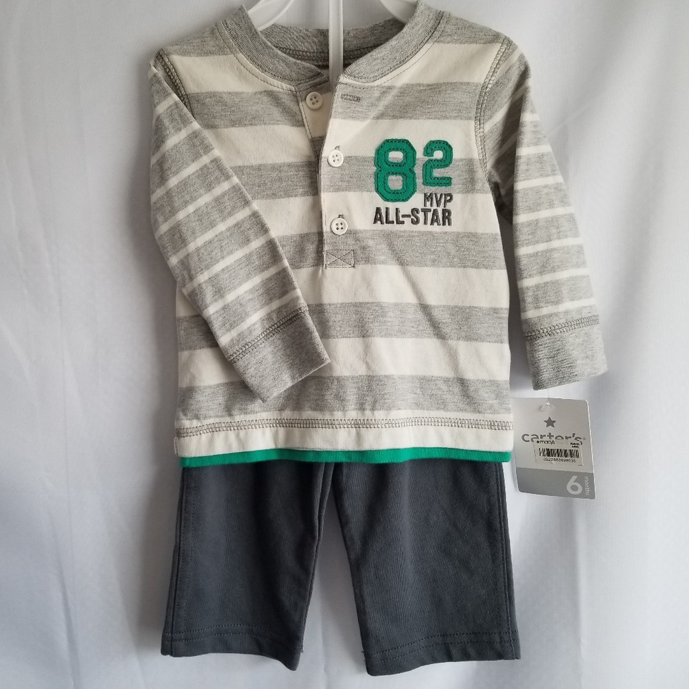 NWT Carters 2-Piece Baby Set Grey Stripe 6 Months